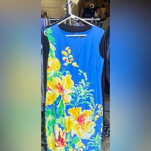 Chetta B Royal Blue Watercolor floral print Dress